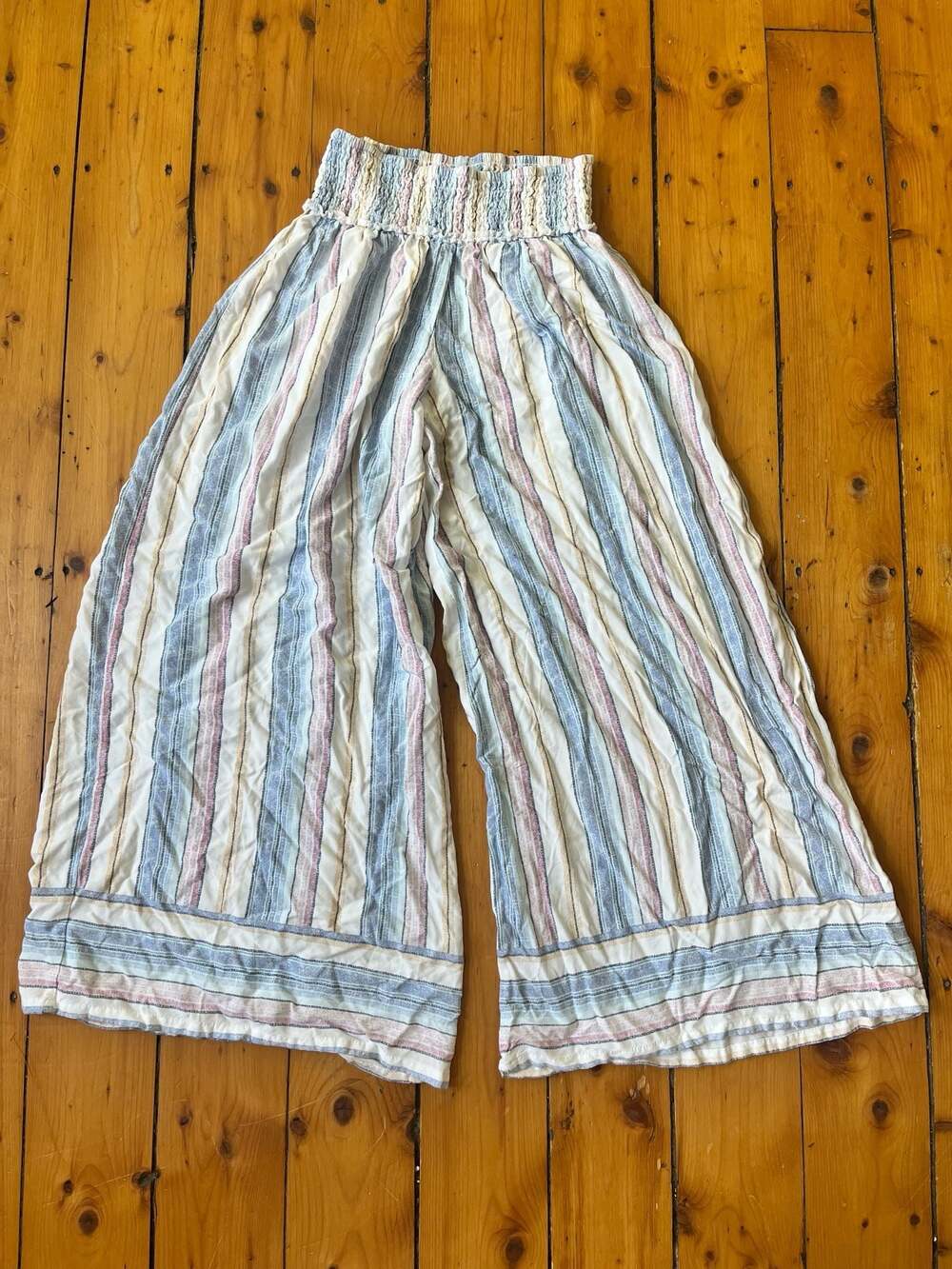 Ocean Drive Women's Striped Wide Leg Beach Pants Elastic Waist Size Medium